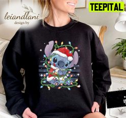 Cartoon Design Santa Hat Present Holiday Stitch Christmas Sweatshirt