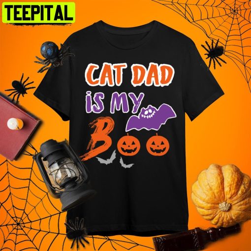 Cat Dad Is My Boo Halloween Cat Dad Retro Art Unisex T-Shirt