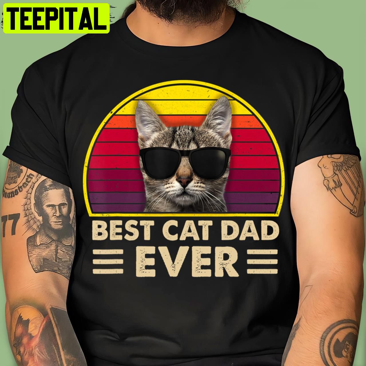Cat Dad Papa Personalized Cat Dad Retro Art Unisex T-Shirt