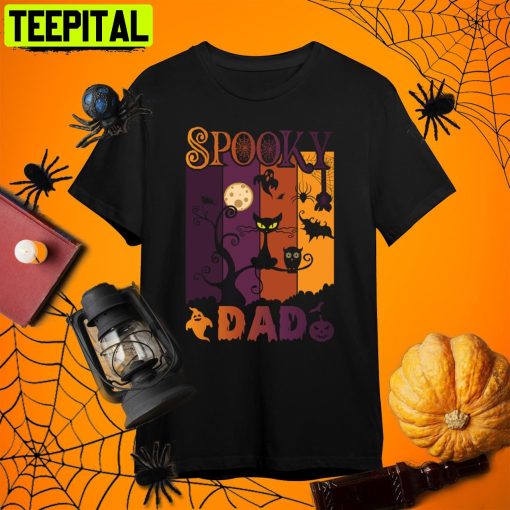 Cat Dad Spooky Dad Halloween Retro Art Unisex T-Shirt