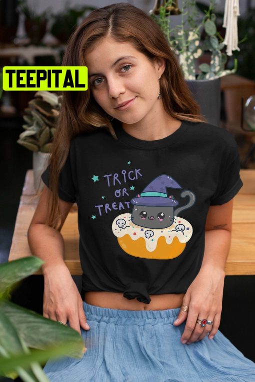 Cat Kawaii Halloween Cute Trick Or Treat Kitty Cat Donut Trending Unisex Shirt