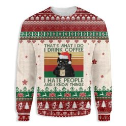 Cat Thats What I Drink Coffee Unisex 3D Ugly Christmas Sweater