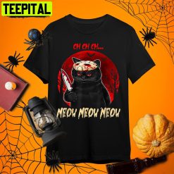 Ch Ch Ch Meow Meow Scary Friday Horror Cat Costume Retro Art Unisex T-Shirt