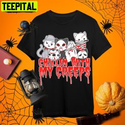 Chillin With My Creeps Cat Horror Serial Killer Retro Art Unisex T-Shirt