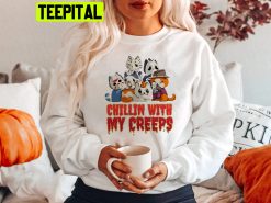 Chillin With My Creeps Funny Cat Horror Movies Serial Killer Halloween Trending Unisex Shirt