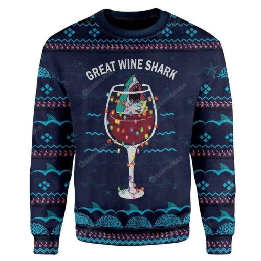 Christmas Great Wine Shark Personalized 3D Sweater