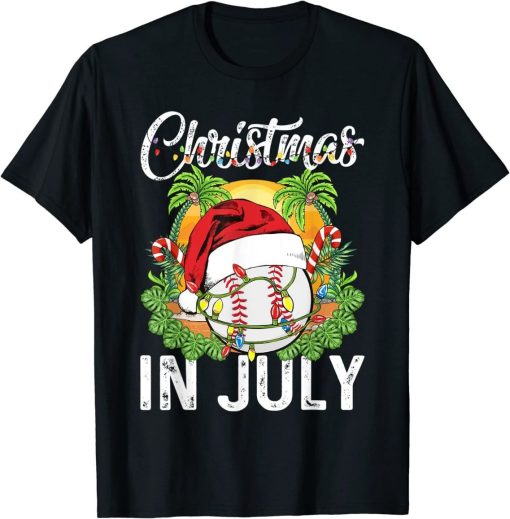 Christmas in July Baseball Santa Hat Summer T-Shirt