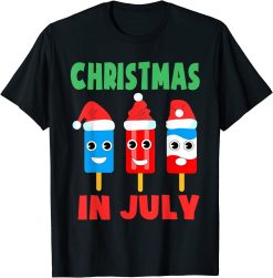 Christmas In July Ice Pops In Santa Hat Kids Toddler Cute T-Shirt