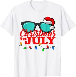 Christmas In July Santa Hat Sunglasses Summer Celebration T-Shirt