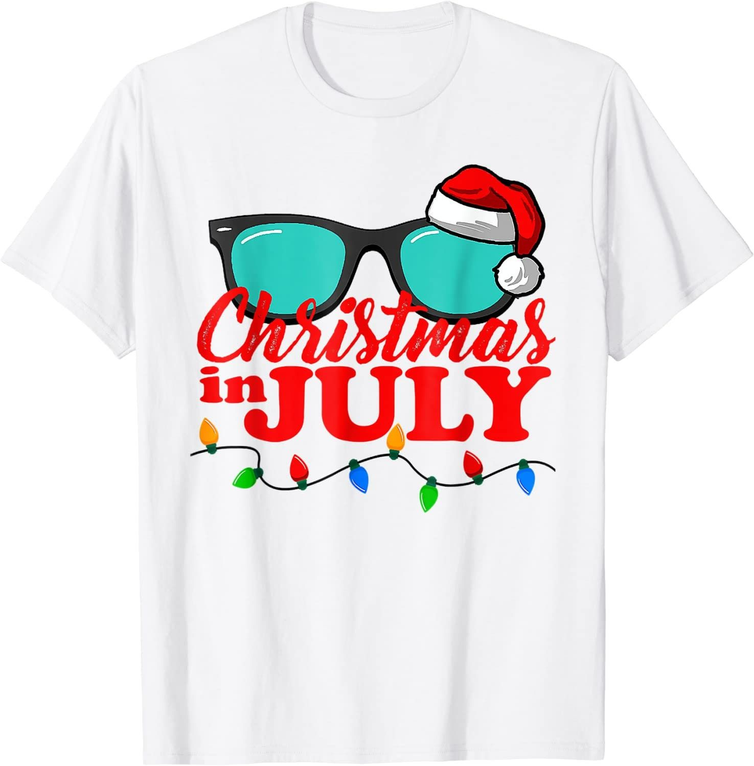 Christmas In July Santa Hat Sunglasses Summer Celebration T-Shirt
