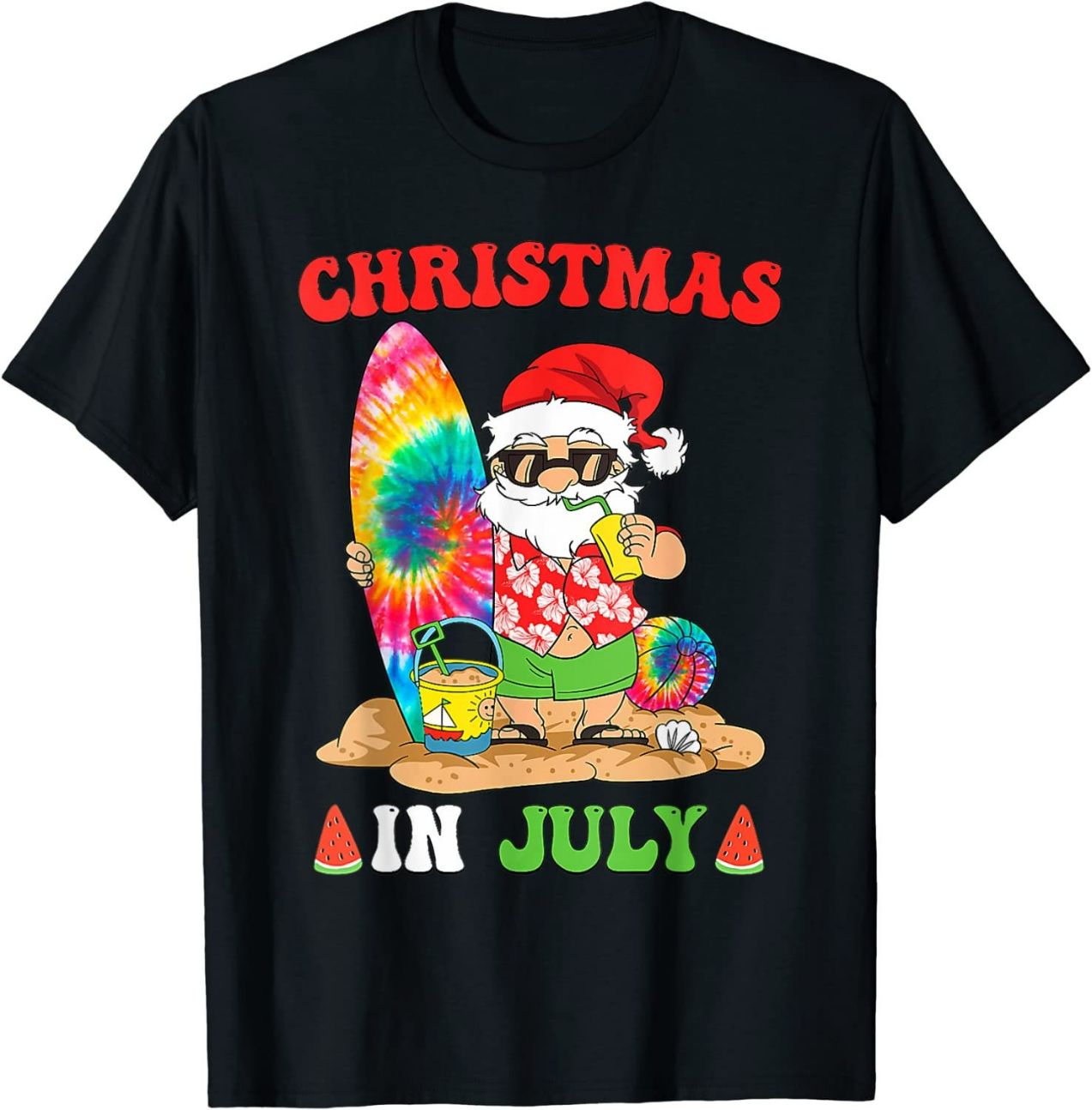 Christmas In July Santa Tie Dye Summer Surf Surfing Surfer T-Shirt