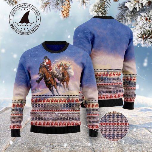 Cowboy Santa Claus Unisex 3D Ugly Christmas Sweater