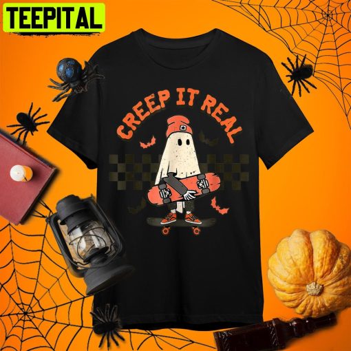 Creep It Real Ghost Boy Halloween Fall Season Retro Art Unisex T-Shirt