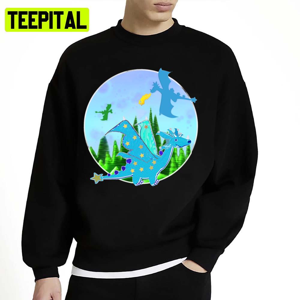 Cute Blue Cartoon Dragon With Stars Wings And Star Tail Unisex Sweatshirt
