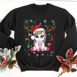 Cute Christmas Girls Women Xmas Unicorn Deer Sweatshirt