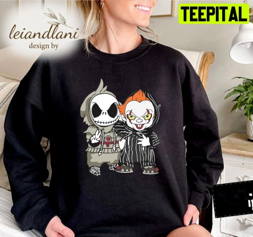 Cute Jack Skellington And Pennywise Friend Happy Nightmare Halloween Sweatshirt