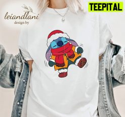 Ddisney Design Santa Hat Present Holiday Stitch Christmas Unisesx T-Shirt