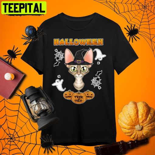 Devon Rex Cat Lover Halloween Cat Dad Retro Art Unisex T-Shirt