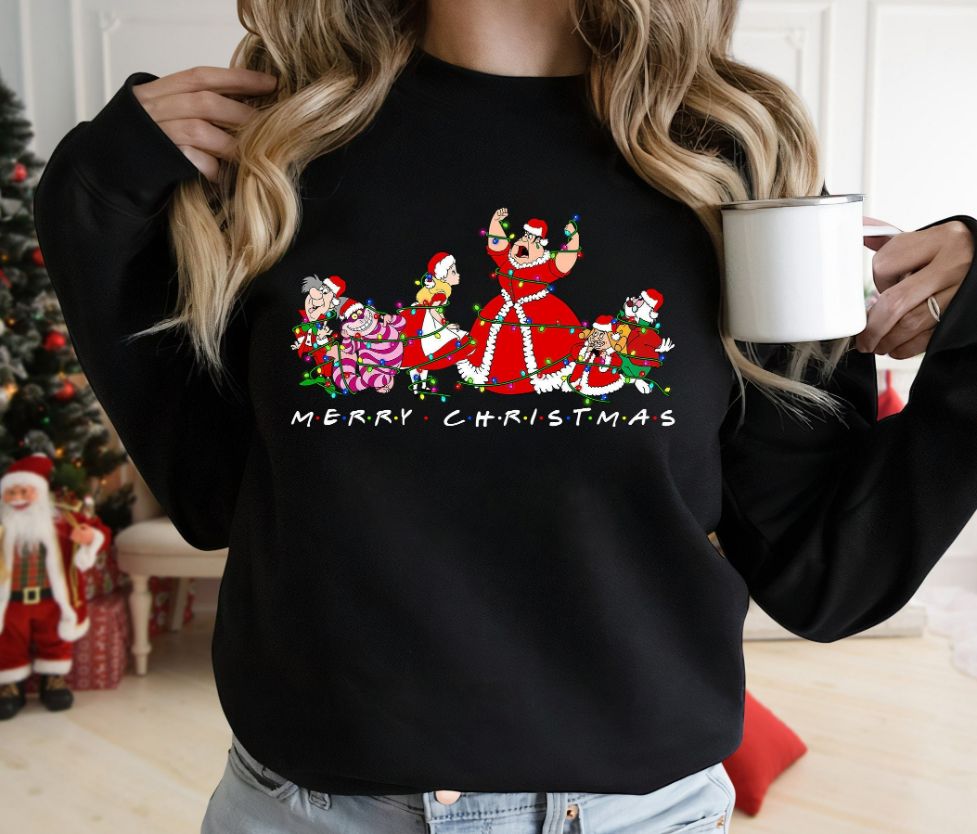 Disney Alice In Wonderland Characters Christmas Lights Sweatshirt
