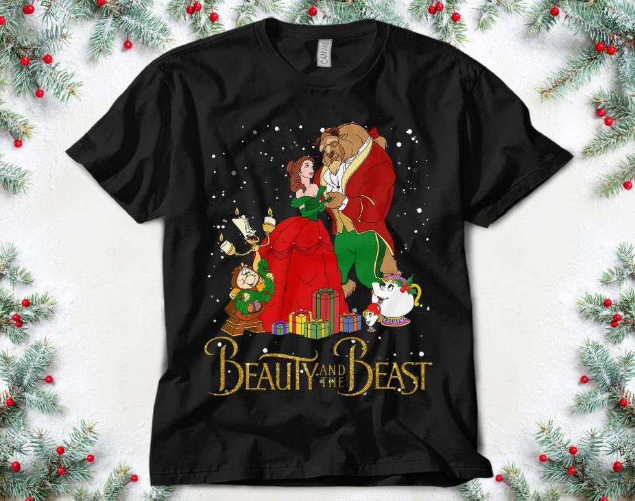 Disney Beauty And The Beast Christmas Theme T-Shirt