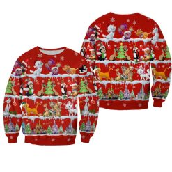 Disney Cats Pattern Xmas Red 2022 Christmas Disney Graphic Cartoon 3D Sweater