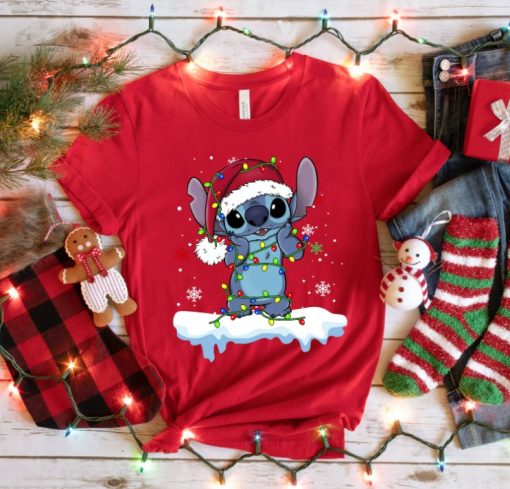 Disney Lilo and Stitch Santa Stitch Christmas Lights Shirt