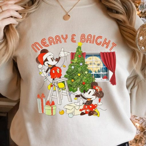 Disney Mickey and Minnie Mouse Christmas Tree Lights Sweatshirt