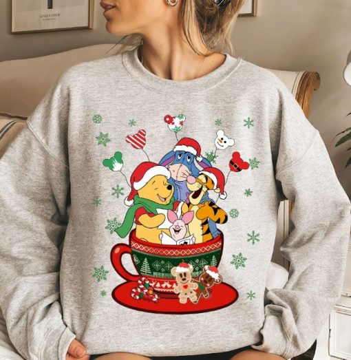 Disney Winnie The Pooh Christmas Coffee Cup Balloon Sweatshirt