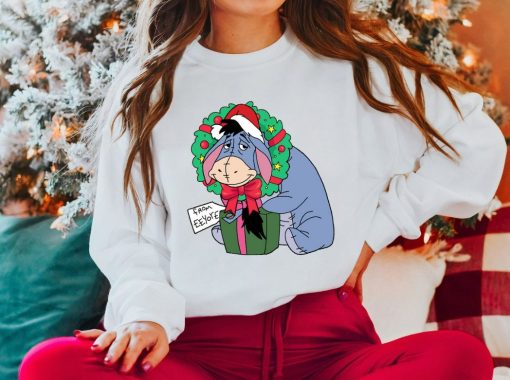 Disney Winnie The Pooh Santa Eeyore Christmas Wreath Sweatshirt