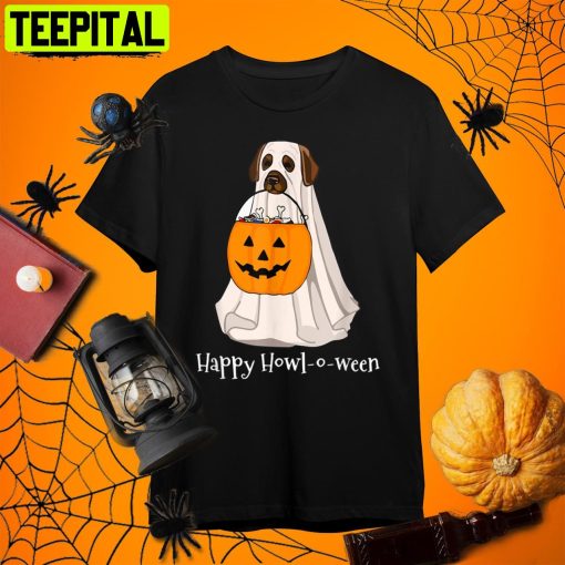 Dog With A Pumpkin Costume Halloween Retro Art Unisex T-Shirt