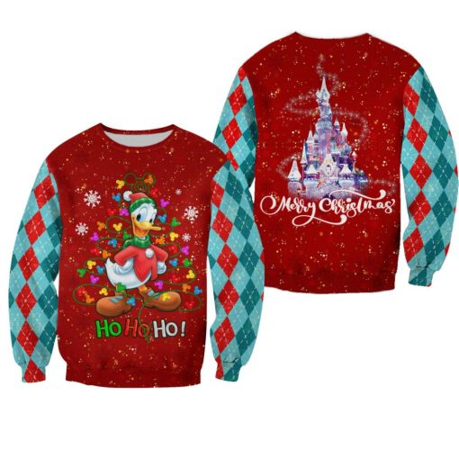 Donald Duck Pattern Xmas Red Blue 2022 Christmas 3D Sweater