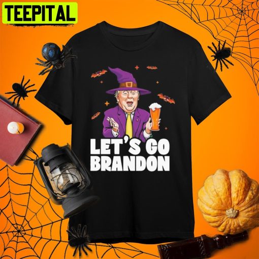 Donald Trump Halloween Witch Donald Trump Drink Beer Lets Go Brandon Retro Art Unisex T-Shirt