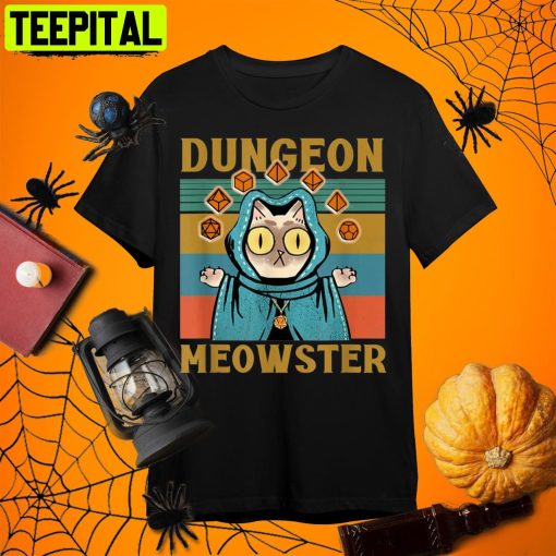 Dungeon Meowster Funny Nerdy Halloween Cat Dad Retro Art Unisex T-Shirt