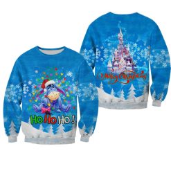 Eeyore Donkey Pattern Xmas Blue 2022 Christmas Disney Graphic Cartoon 3D Sweater