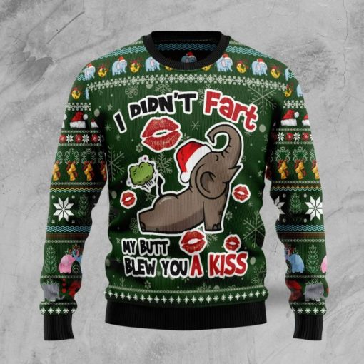 Elephant I Didn’t Fart My Butt Blew You A Kiss Ugly 3D Christmas Sweater