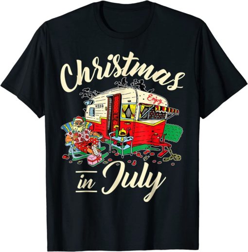 Enjoy Christmas In July Hippie RV Camping Camping Lover T-Shirt