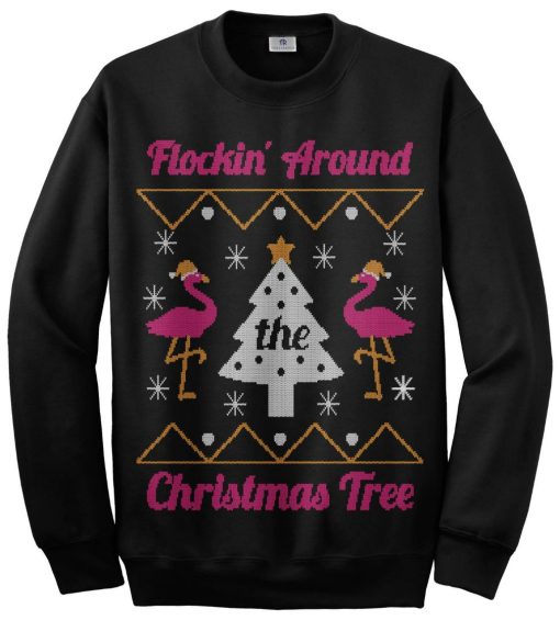 Flocking Around The Christmas Tree Flamingo Ugly Sweater