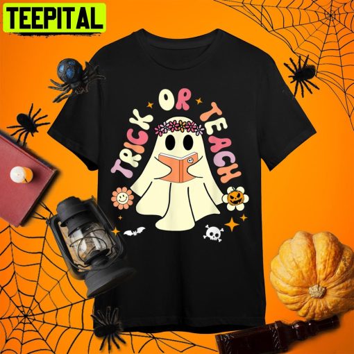 For Women Costume Trick Or Teach Halloween Teacher Retro Art Unisex T-Shirt