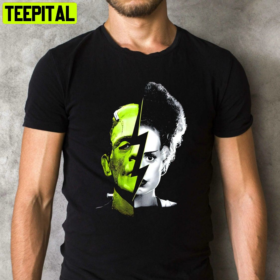 Frankenstein & Bride Split Scary Movie Universal Monsters Retro Design T- Shirt – Teepital – Everyday New Aesthetic Designs