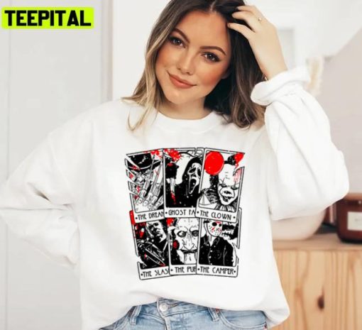 Friends Card Collection Horror Movie Creepy Characters Halloween Unisex Sweatshirt