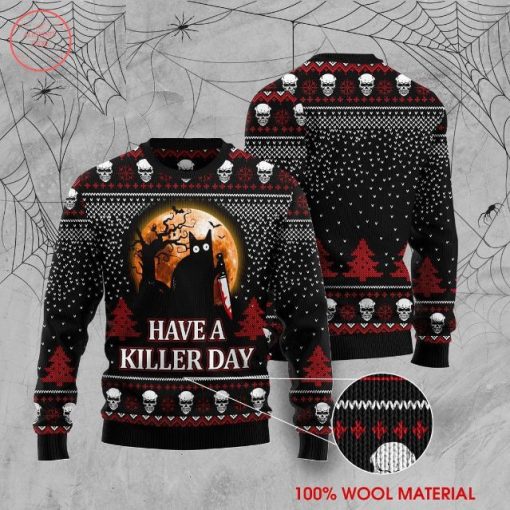 Funny Black Cat Have A Killer Ugly Christmas Sweater