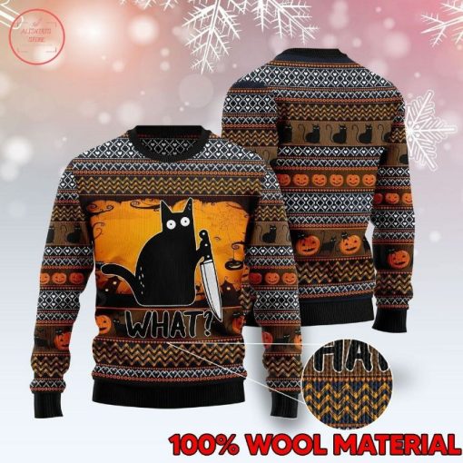 Funny Black Cat What Ugly Christmas Sweater