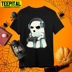 Funny Ghost Gamer Lazy Halloween Costume Cute Gaming Video Game Retro Art Unisex T-Shirt