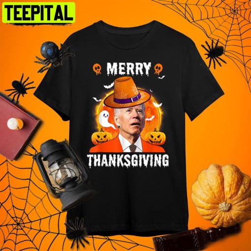 Funny Joe Biden Confused Merry Thanksgiving For Halloween Retro Art Unisex T-Shirt