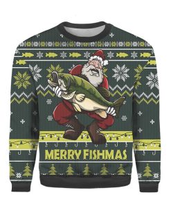 Funny Merry Fishmas Santa with Fish 3D Sweater