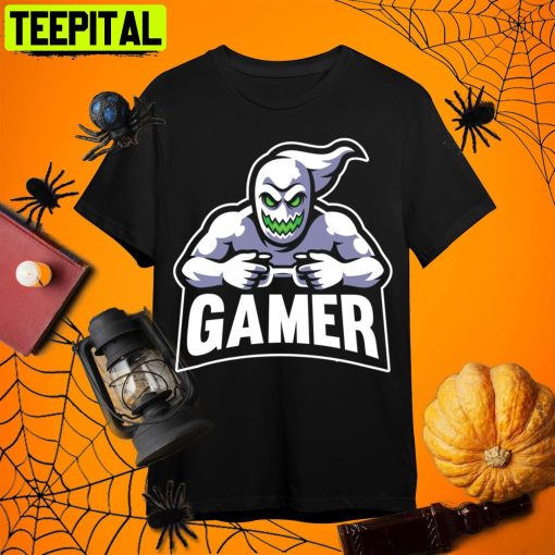 Ghost Gamer Lazy Halloween Costume Cool Video Game Gaming Retro Art Unisex T-Shirt