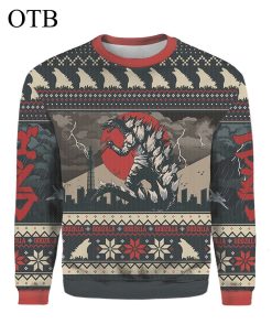 Godzilla Christmas Believe Xmas Ugly Christmas 3D Sweater