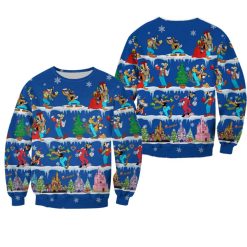 Goofy Dog Pattern Xmas Blue 2022 Christmas Disney Graphic Cartoon 3D Sweater