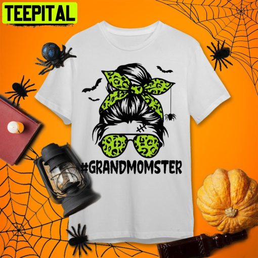 Grandmomster Women Halloween Nana Grandma Messy Bun Grandma Halloween Retro Art Unisex T-Shirt