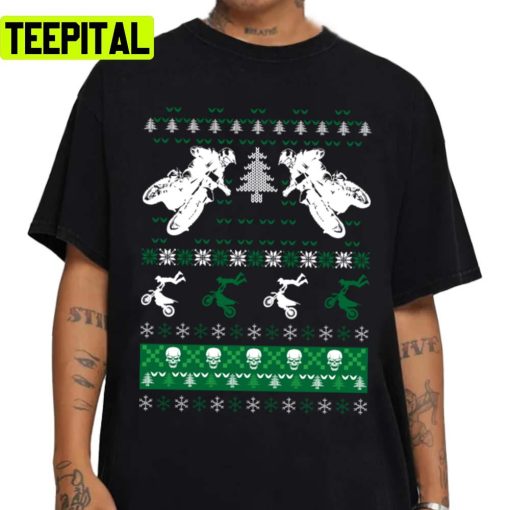 Green Pattern Merry Motobiker Motorcycle Braaap Ugly Christmas Unisex Sweatshirt